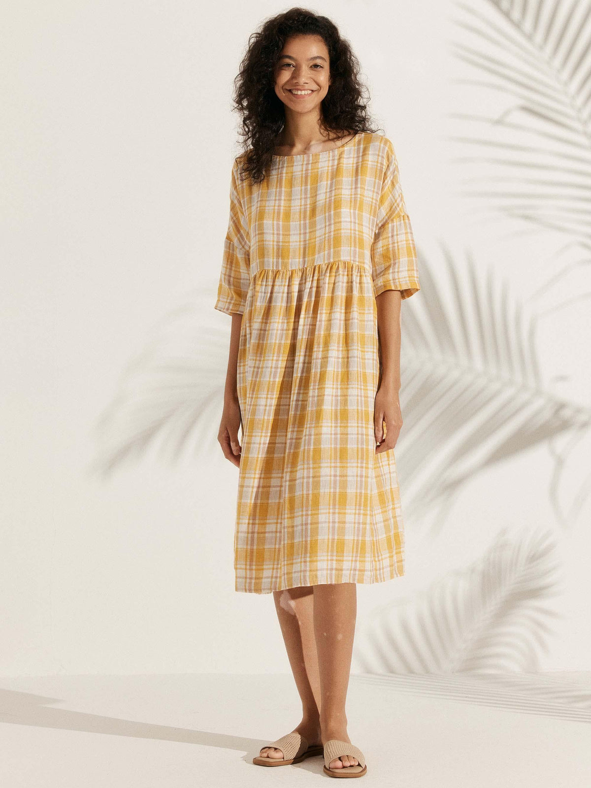 100% Linen A-Line Midi Dress VALENCIA