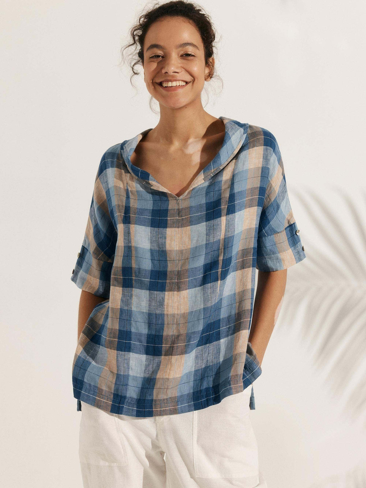 Linen V-Neck Short-Sleeve Shirt SIERRA