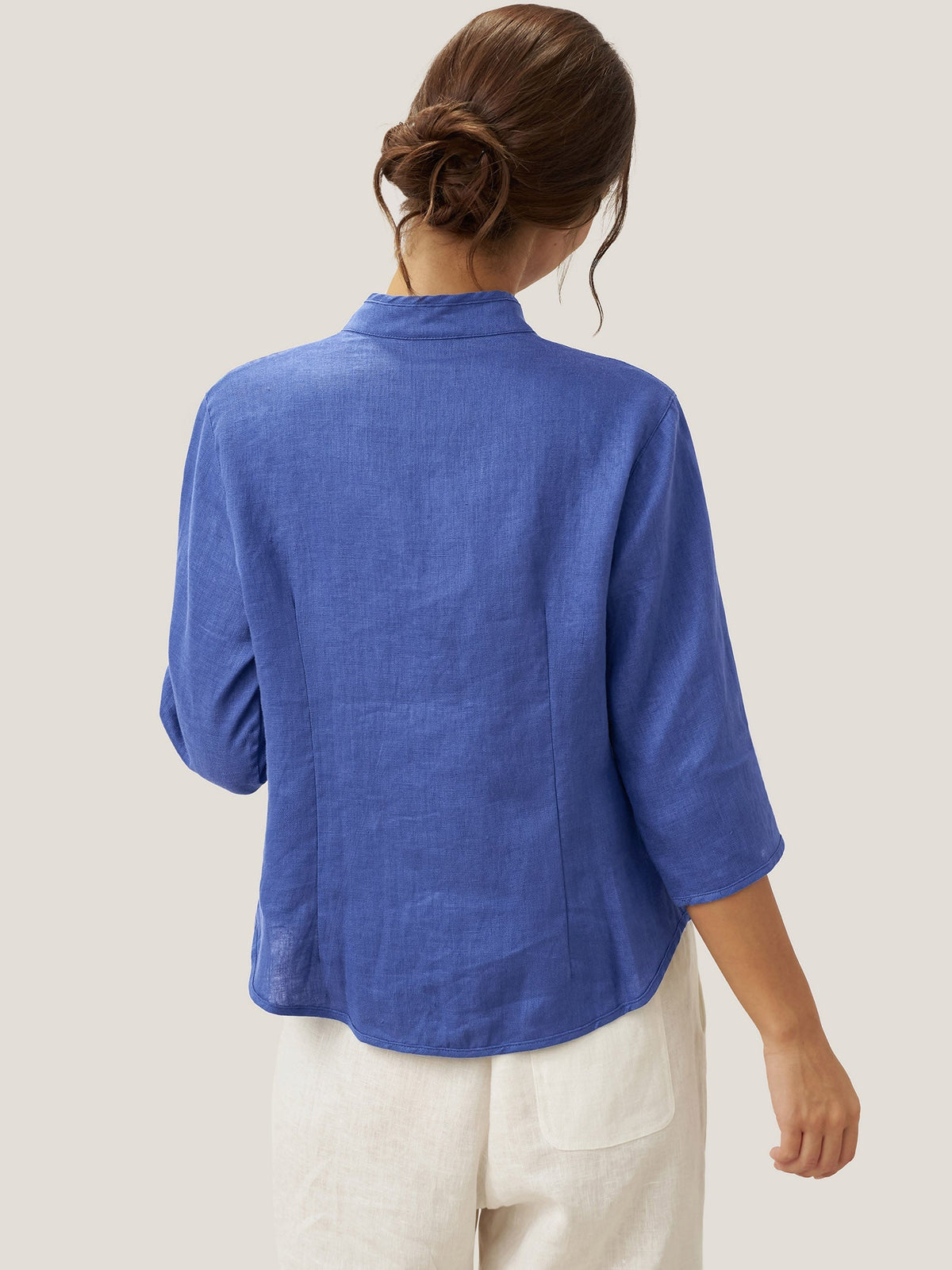 100% Linen Stand-Collar Half-Sleeve Fitted Jacket AMELIA
