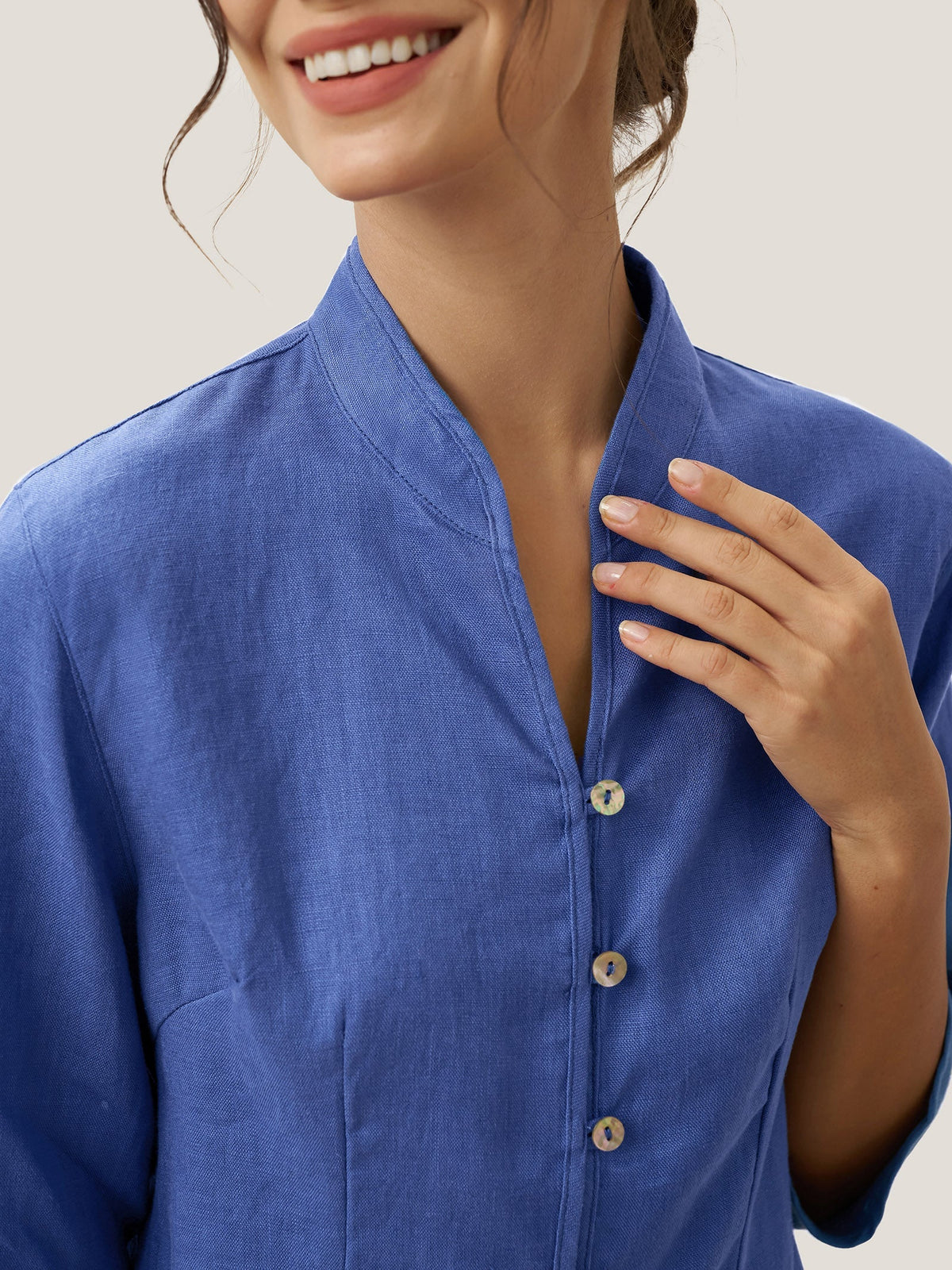 100% Linen Stand-Collar Half-Sleeve Fitted Jacket AMELIA