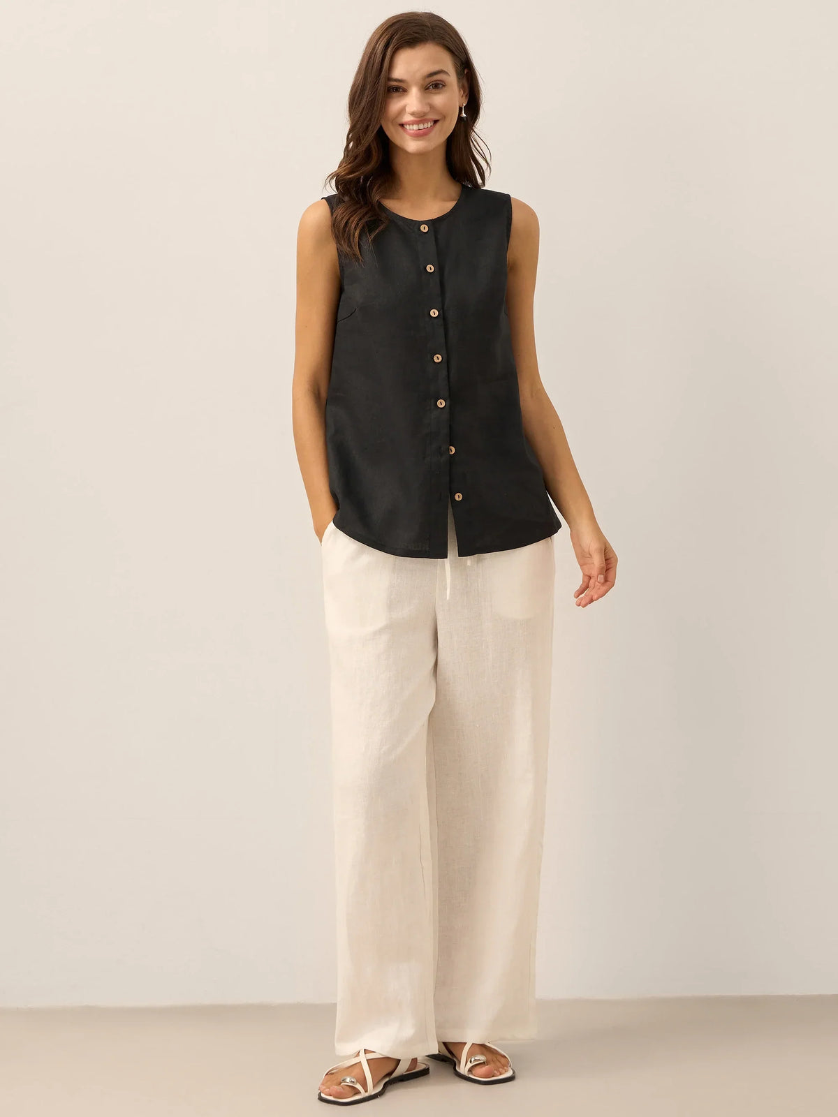 100% Linen Button-Down Tank Top ERIN