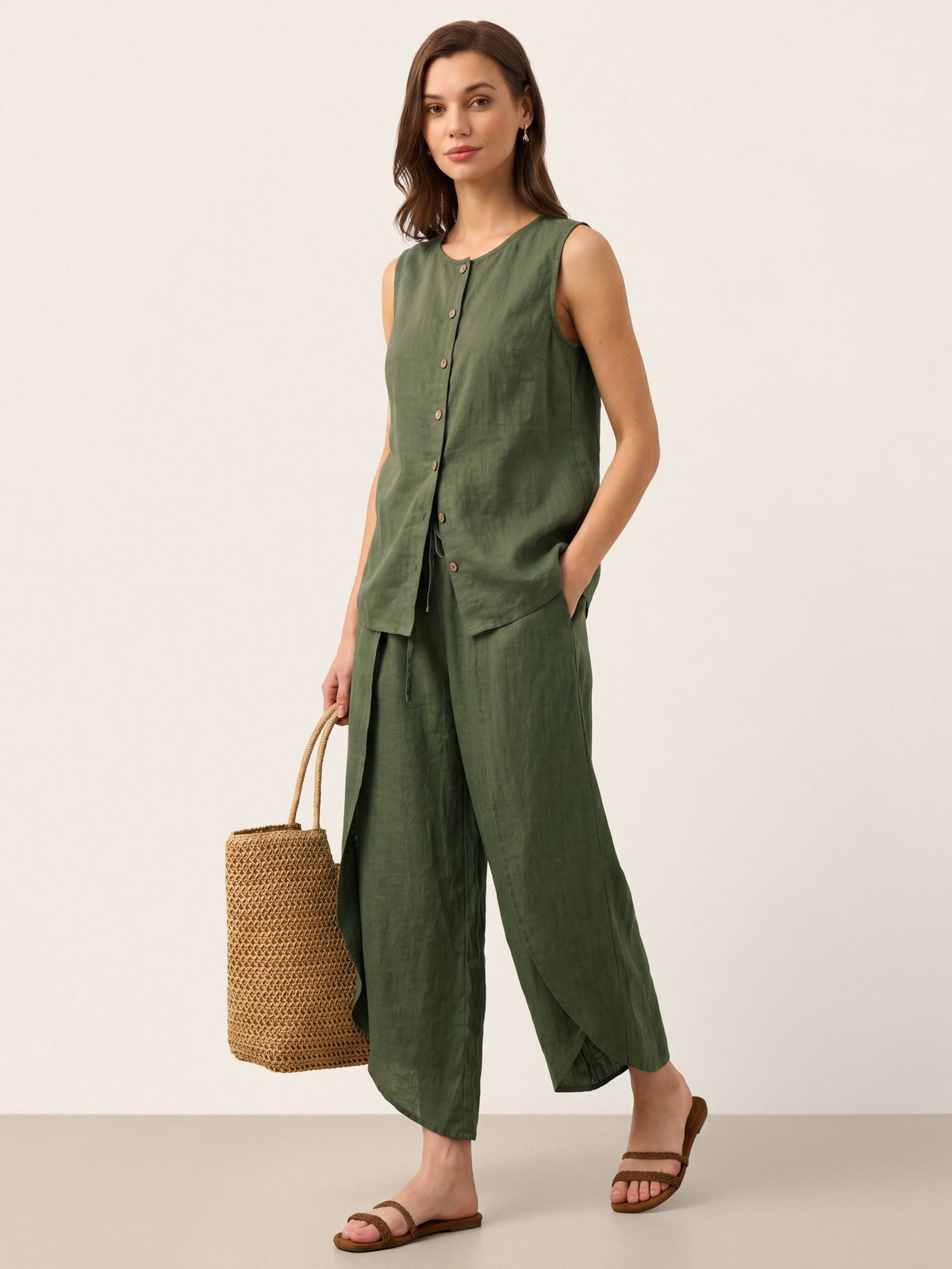 100% Linen Button-Down Tank Top ERIN