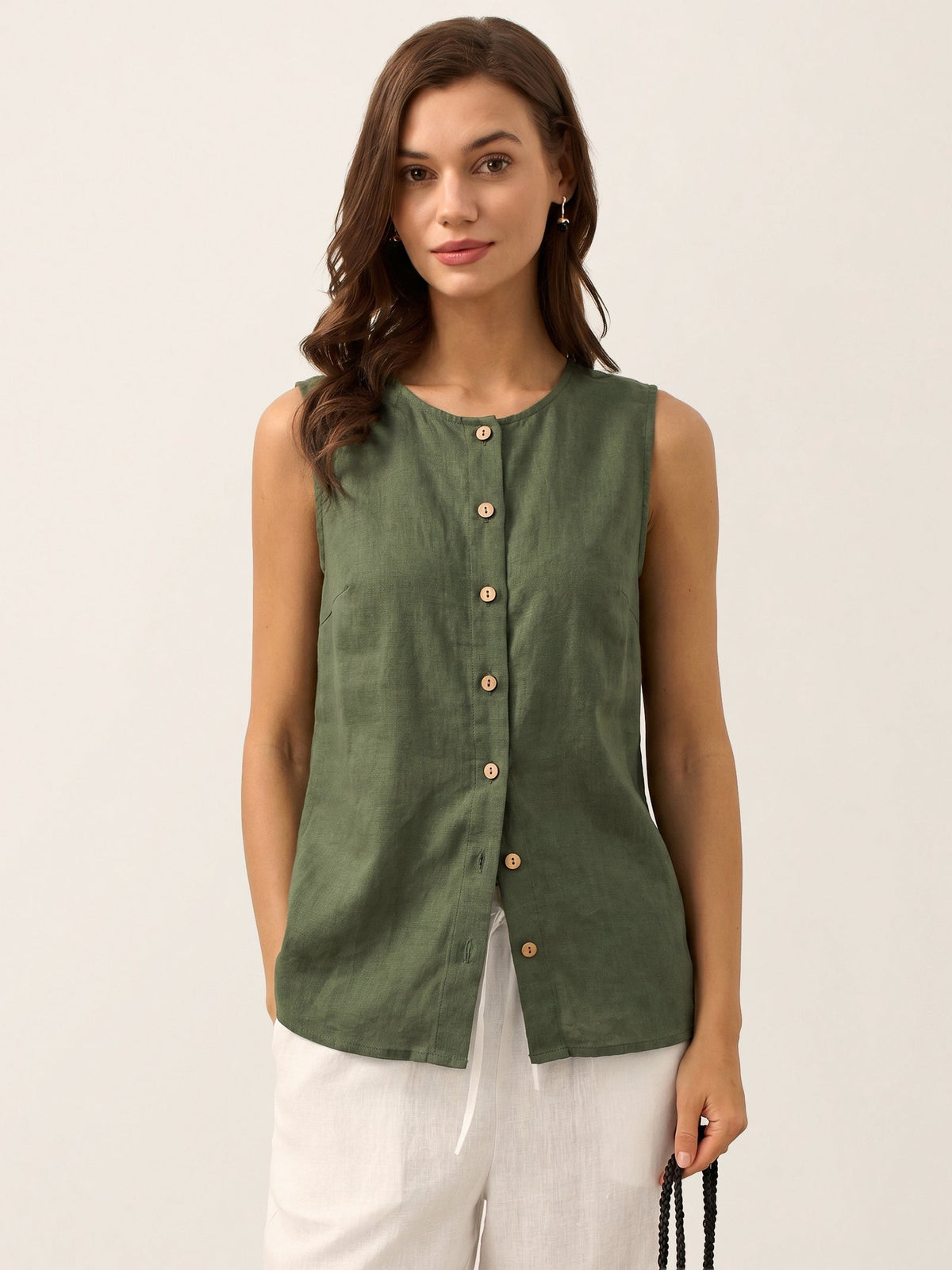 100% Linen Button-Down Tank Top ERIN