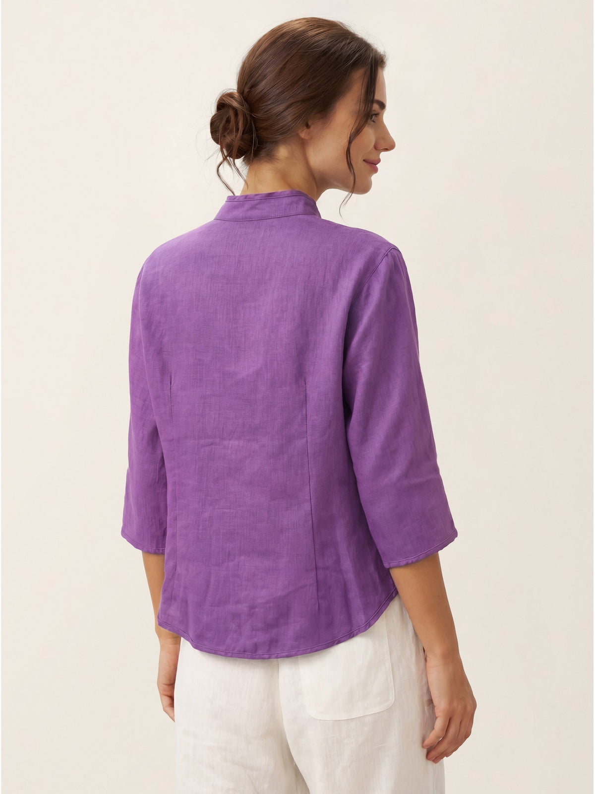 100% Linen Stand-Collar Half-Sleeve Fitted Jacket AMELIA