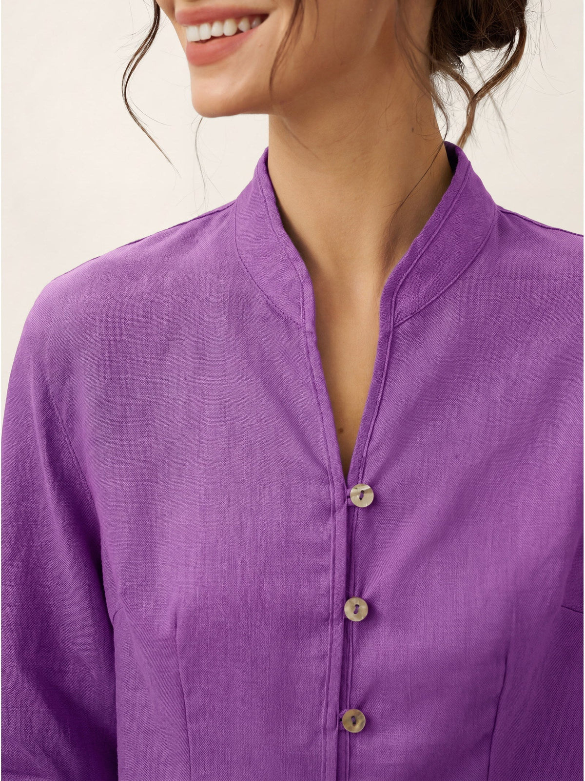 100% Linen Stand-Collar Half-Sleeve Fitted Jacket AMELIA