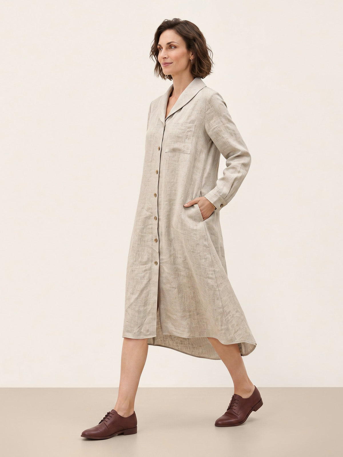 100% Linen Shawl Collar Longline Jacket MARIETTE