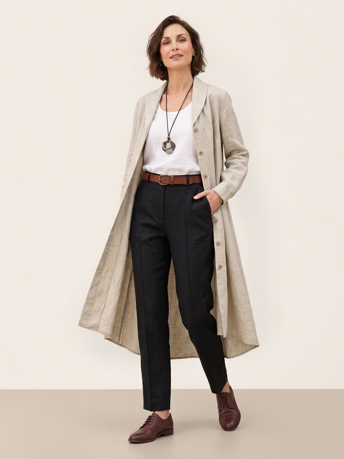 100% Linen Shawl Collar Longline Jacket MARIETTE