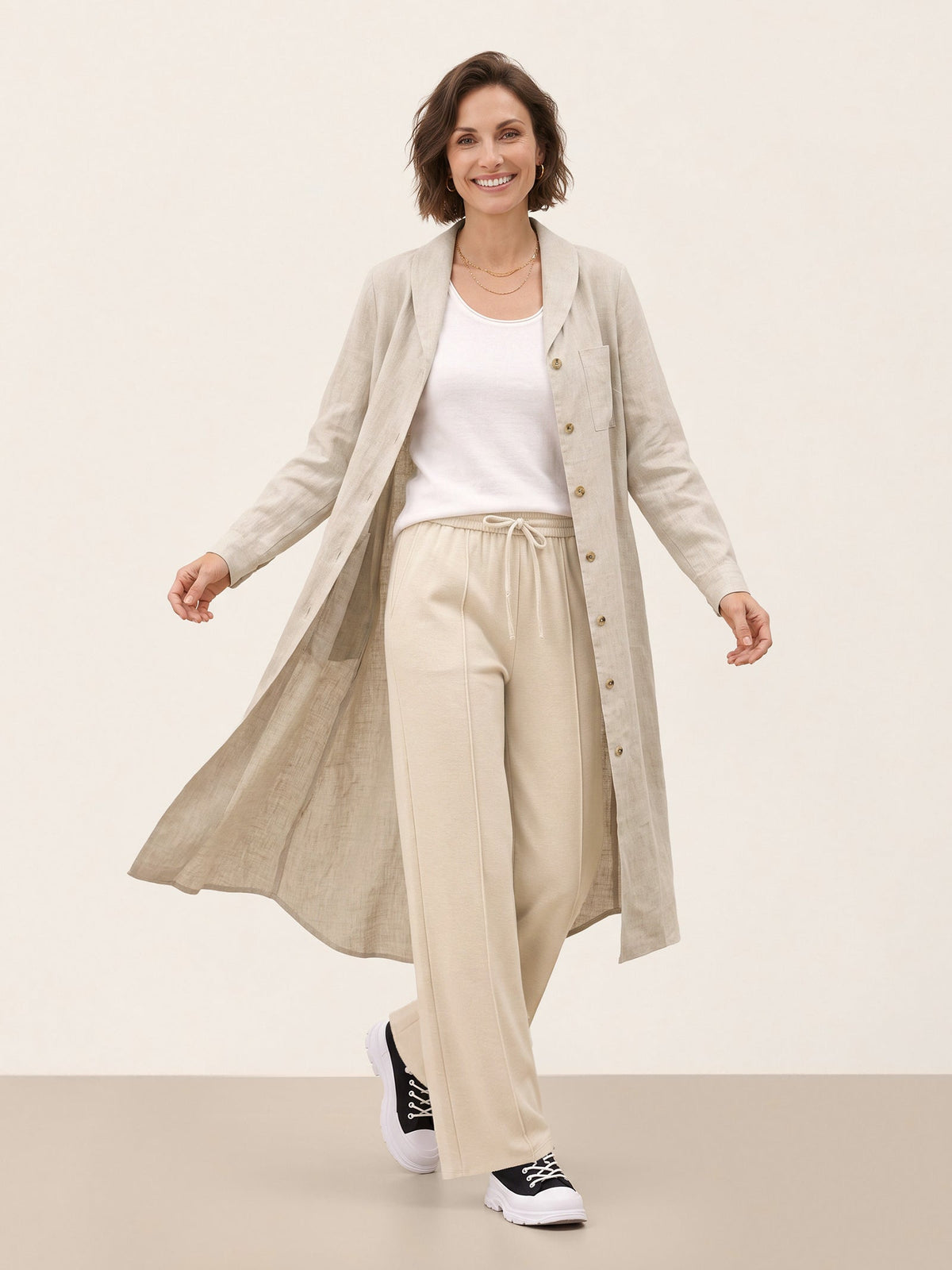 100% Linen Shawl Collar Longline Jacket MARIETTE