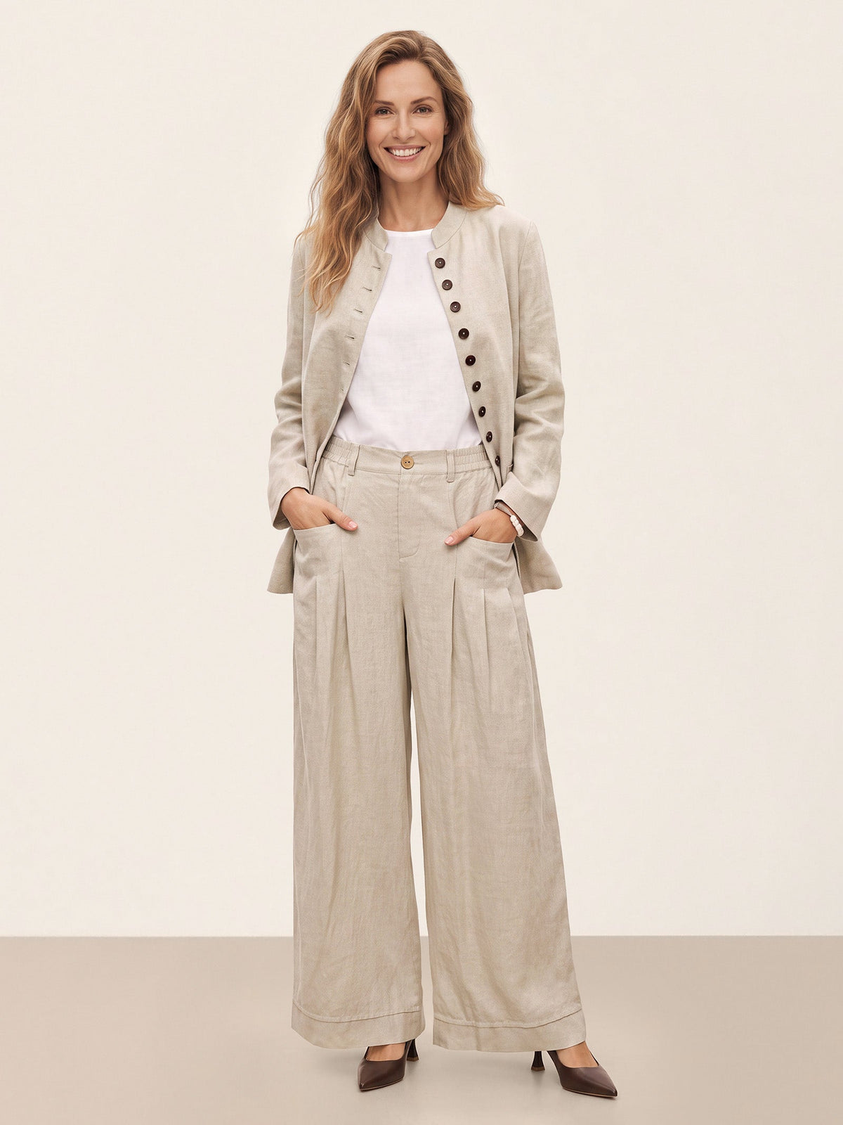 100% Linen Stand Collar Princess Seam Jacket ALIDA
