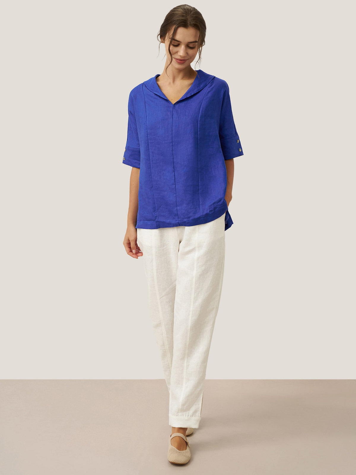 Linen V-Neck Short-Sleeve Shirt SIERRA