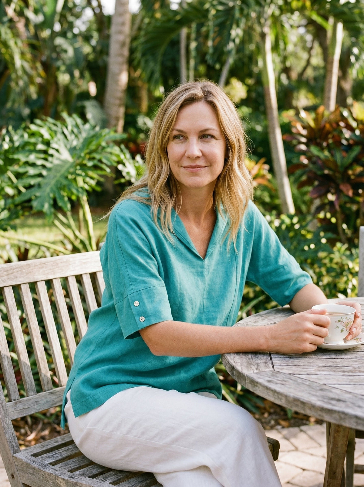 Linen V-Neck Short-Sleeve Shirt SIERRA