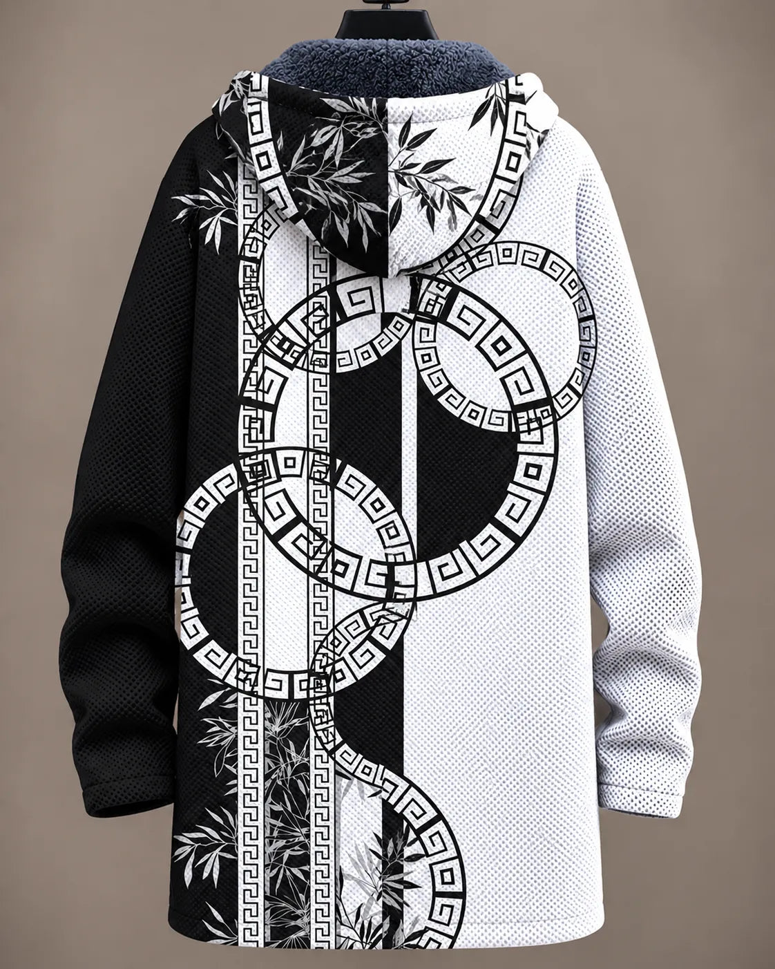 Elara Monochrome Bamboo Motif Hooded Jacket