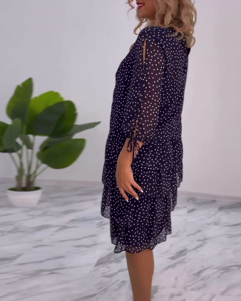 Blanche | Polka Tiered Dress With Tie-Slit Sleeves
