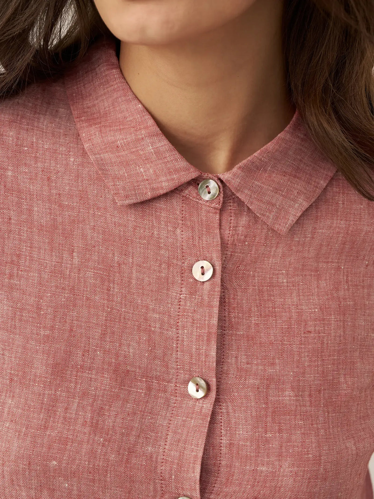 100% Linen Buttoned Closure Color-Blocked Shirt JANICE