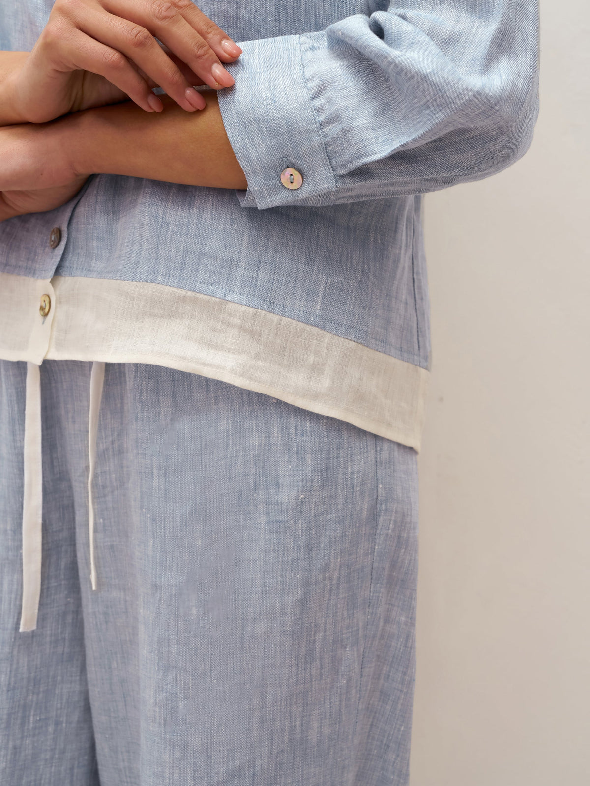 100% Linen Buttoned Closure Color-Blocked Shirt JANICE