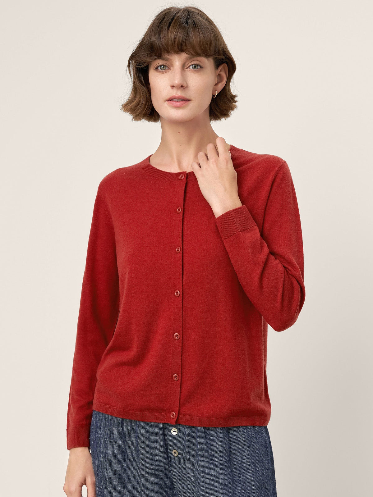 100% Extra-Fine Merino Wool Buttoned Knit Cardigan CAYLA