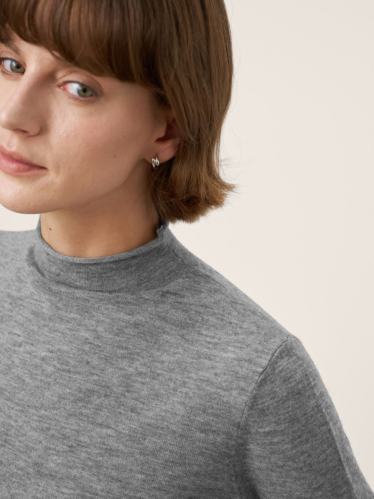 100% Extra-Fine Merino Wool Mock Neck Sweater with Rolled Edge ELA