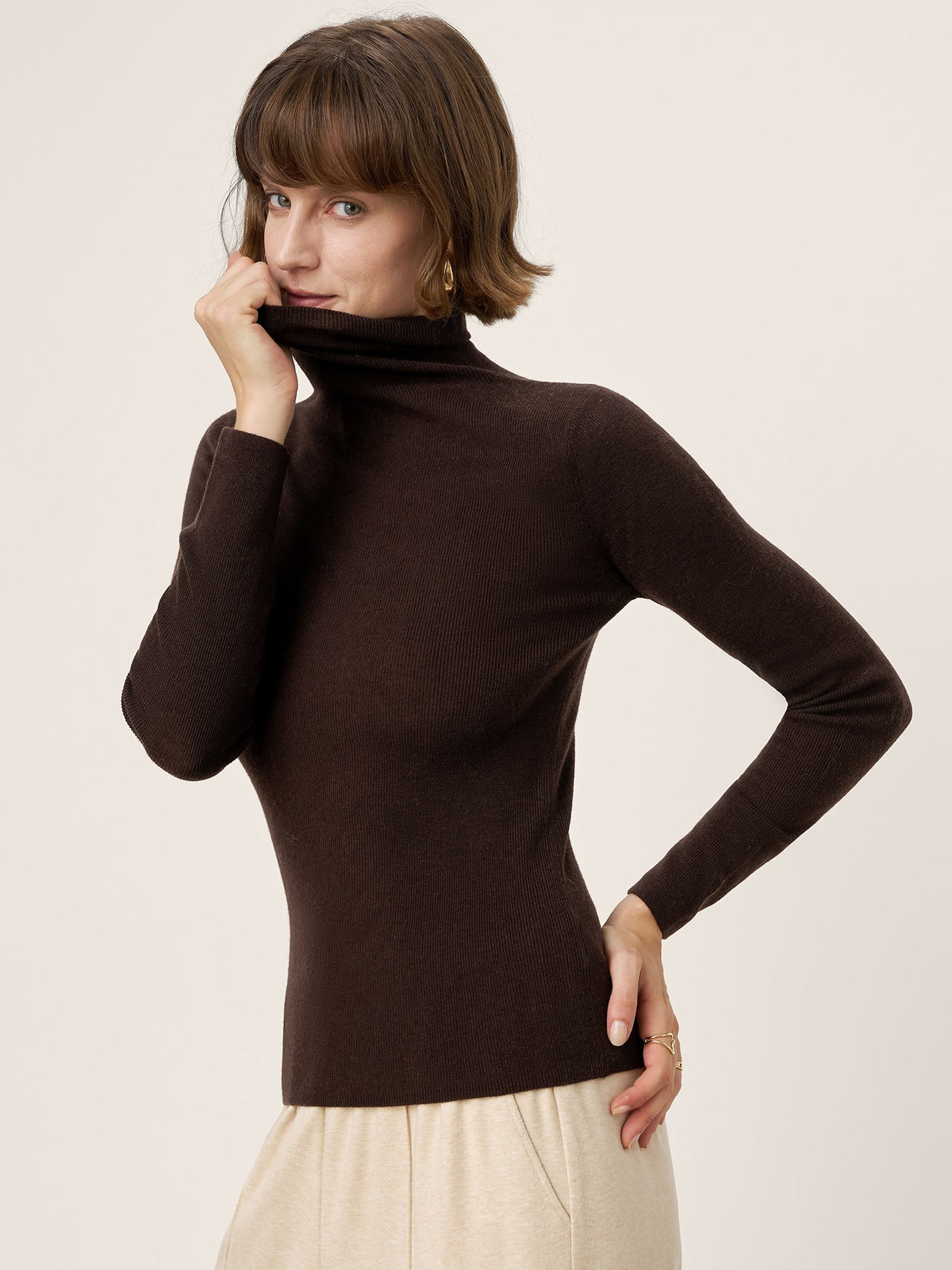100% Extra-Fine Merino Wool Turtleneck Knit Sweater JOLENE