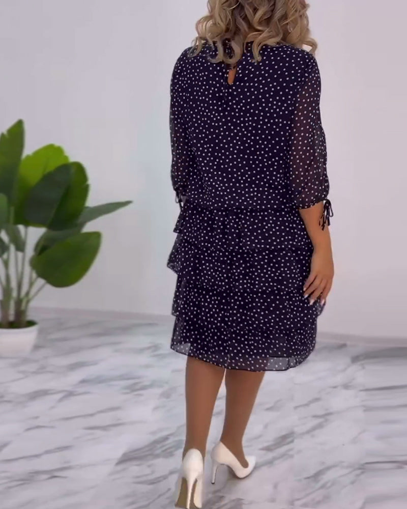 Blanche | Polka Tiered Dress With Tie-Slit Sleeves