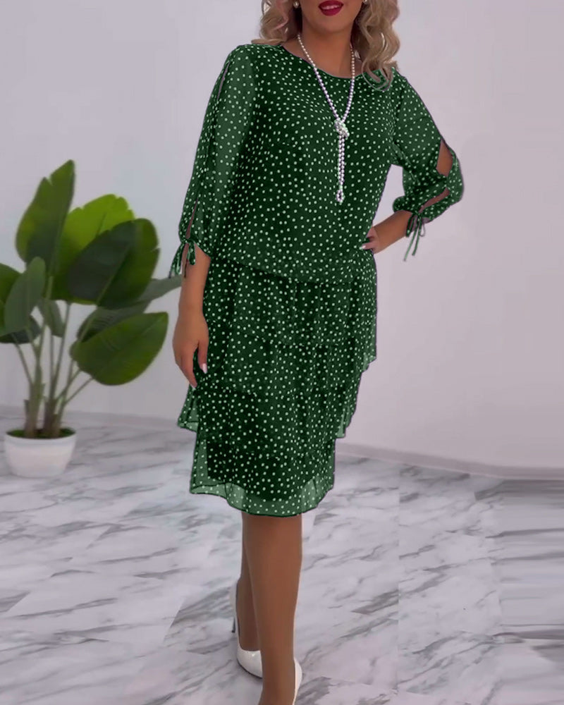Blanche | Polka Tiered Dress With Tie-Slit Sleeves