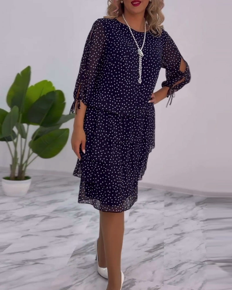 Blanche | Polka Tiered Dress With Tie-Slit Sleeves