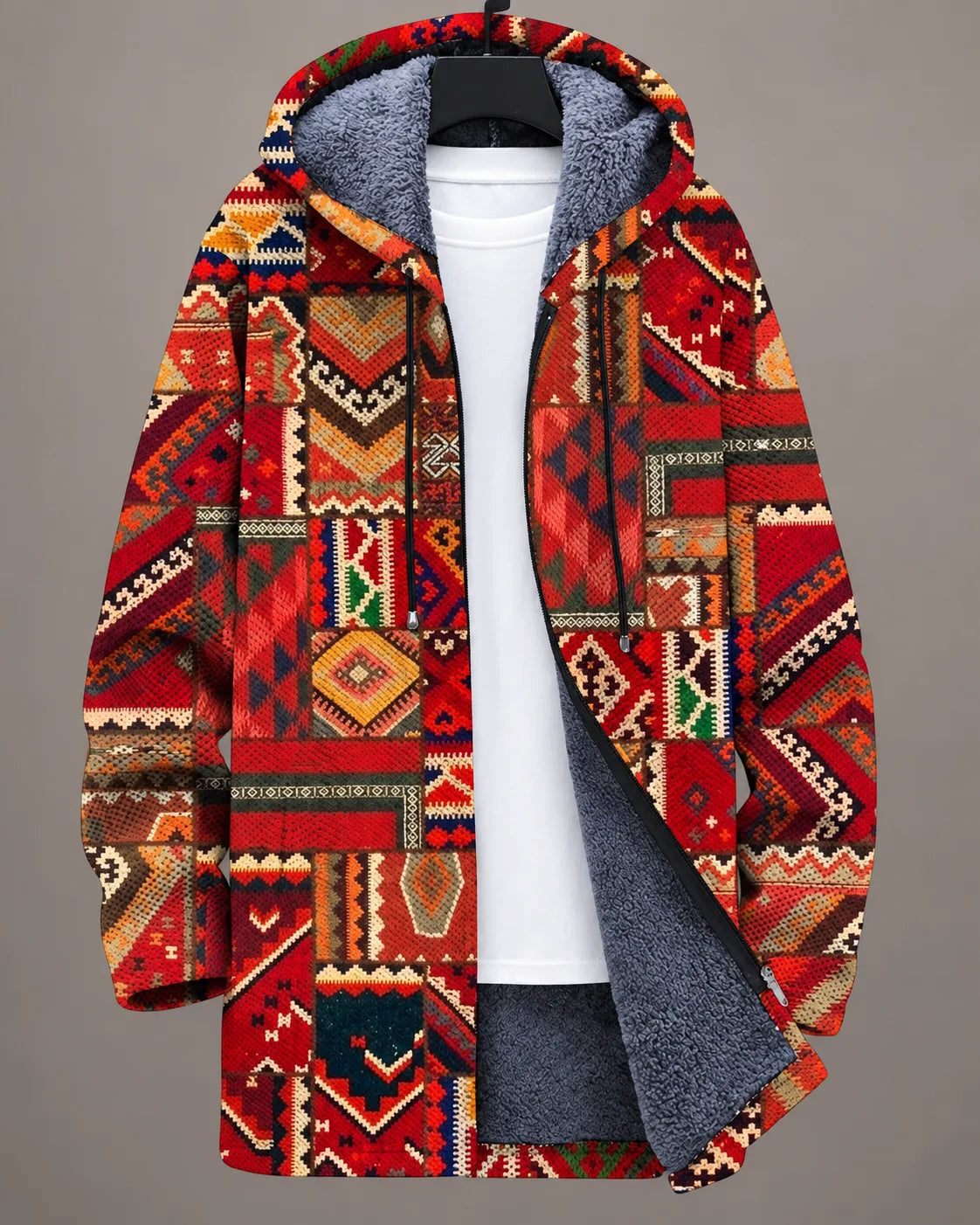 Elara Monochrome Bamboo Motif Hooded Jacket