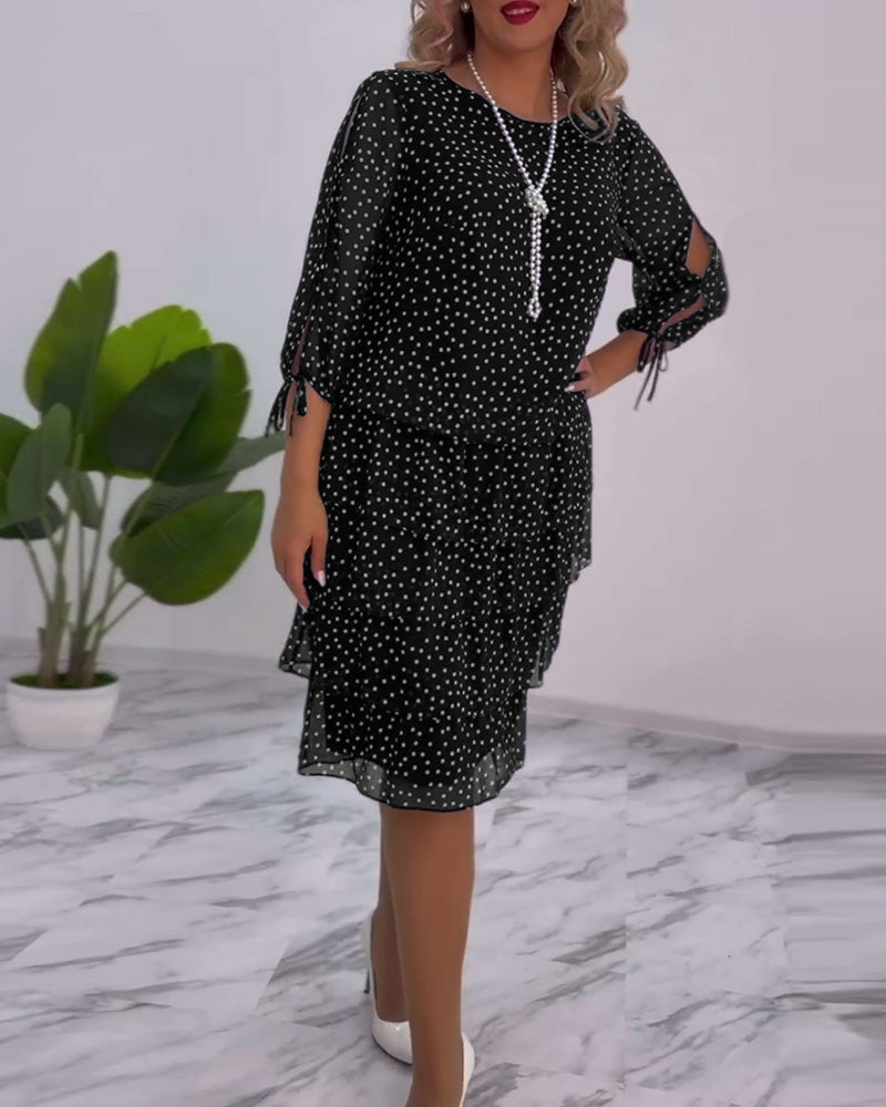 Blanche | Polka Tiered Dress With Tie-Slit Sleeves