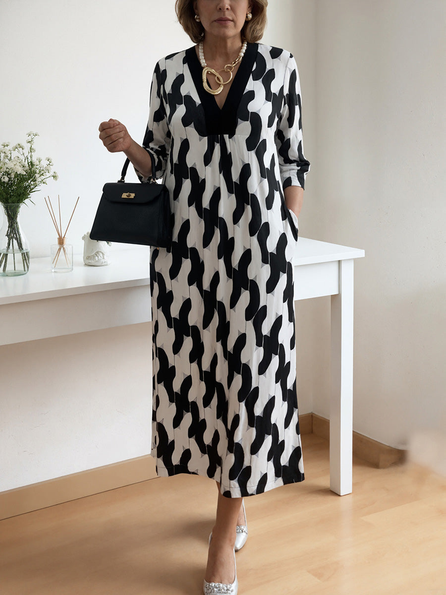 Joyce | Casual Chic Mid-Sleeve V-Neck Maxi Dress