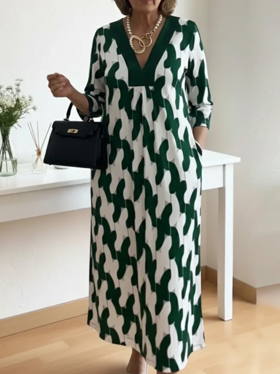 Joyce | Casual Chic Mid-Sleeve V-Neck Maxi Dress