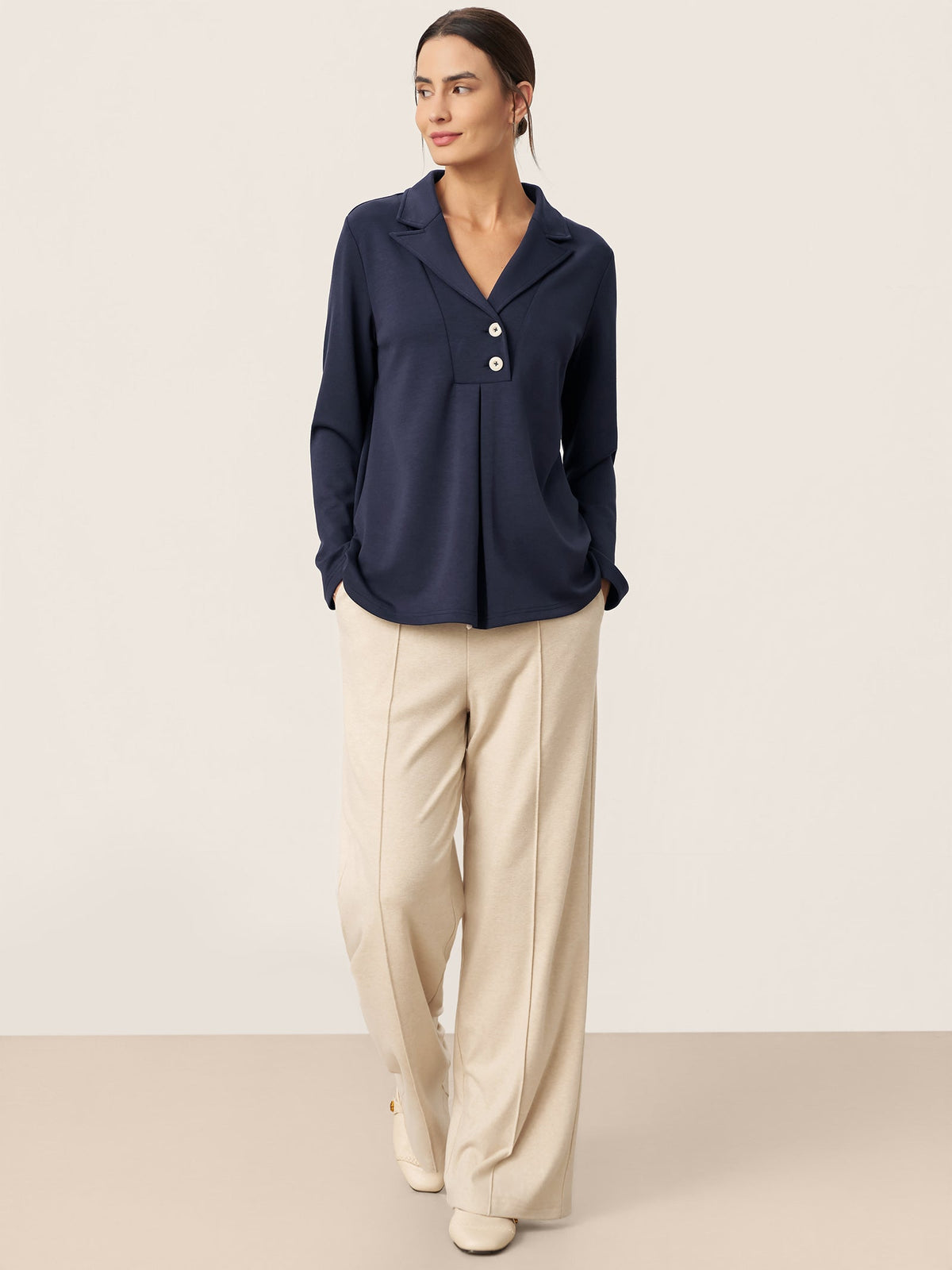 Notched Pleat Long-Sleeve Top JUNE