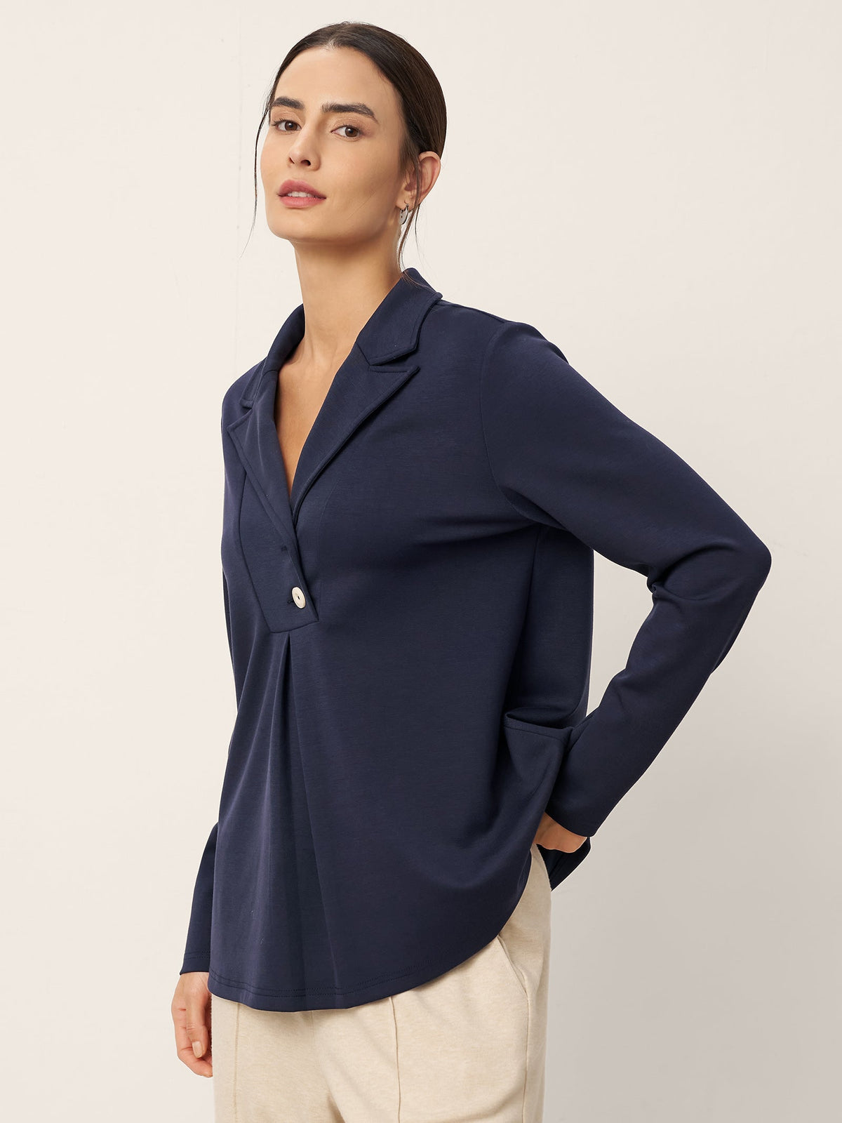 Notched Pleat Long-Sleeve Top JUNE