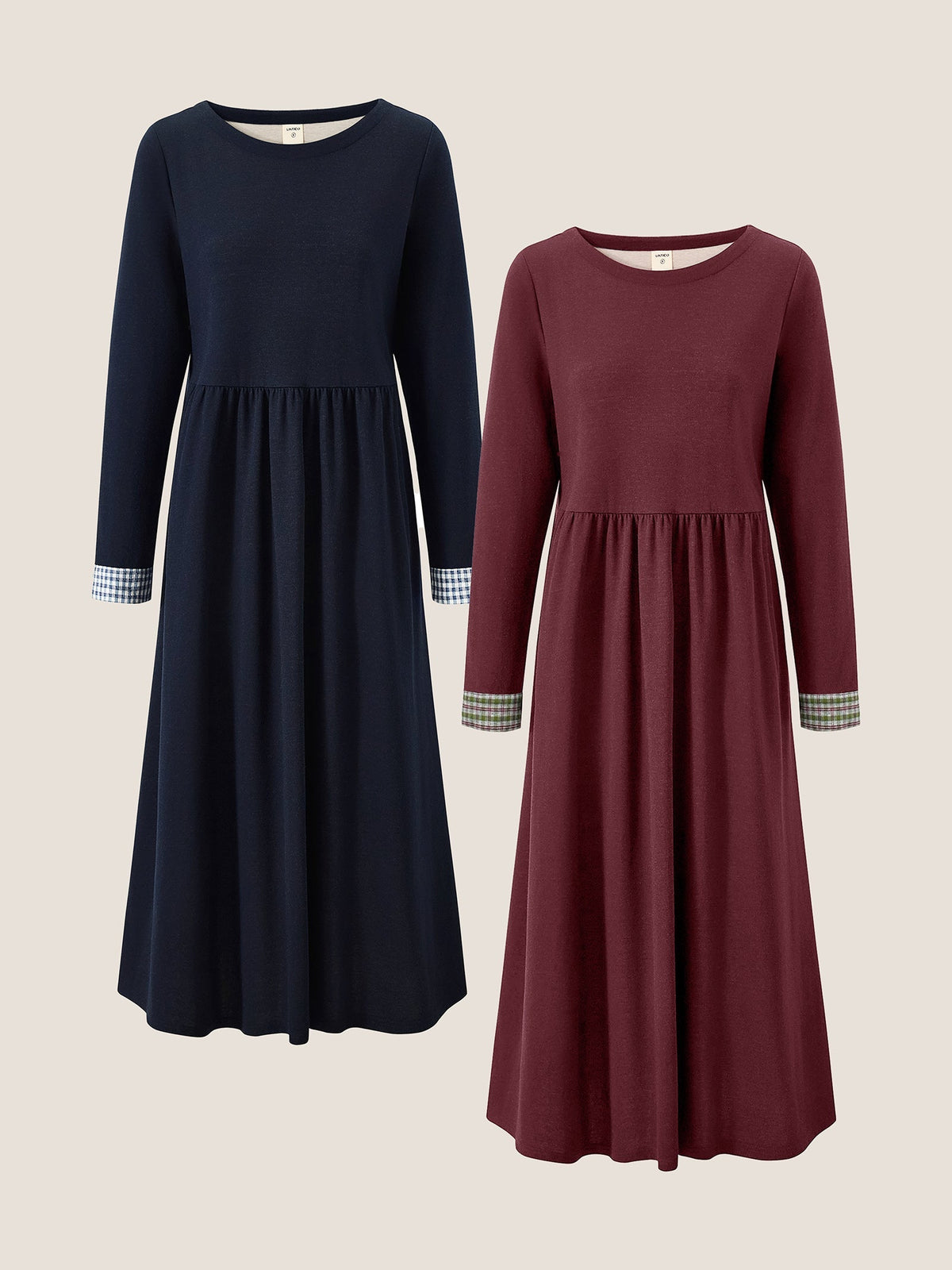Organic Cotton Patchwork Cuff Crew Neck Casual Midi Dress SCARLETT