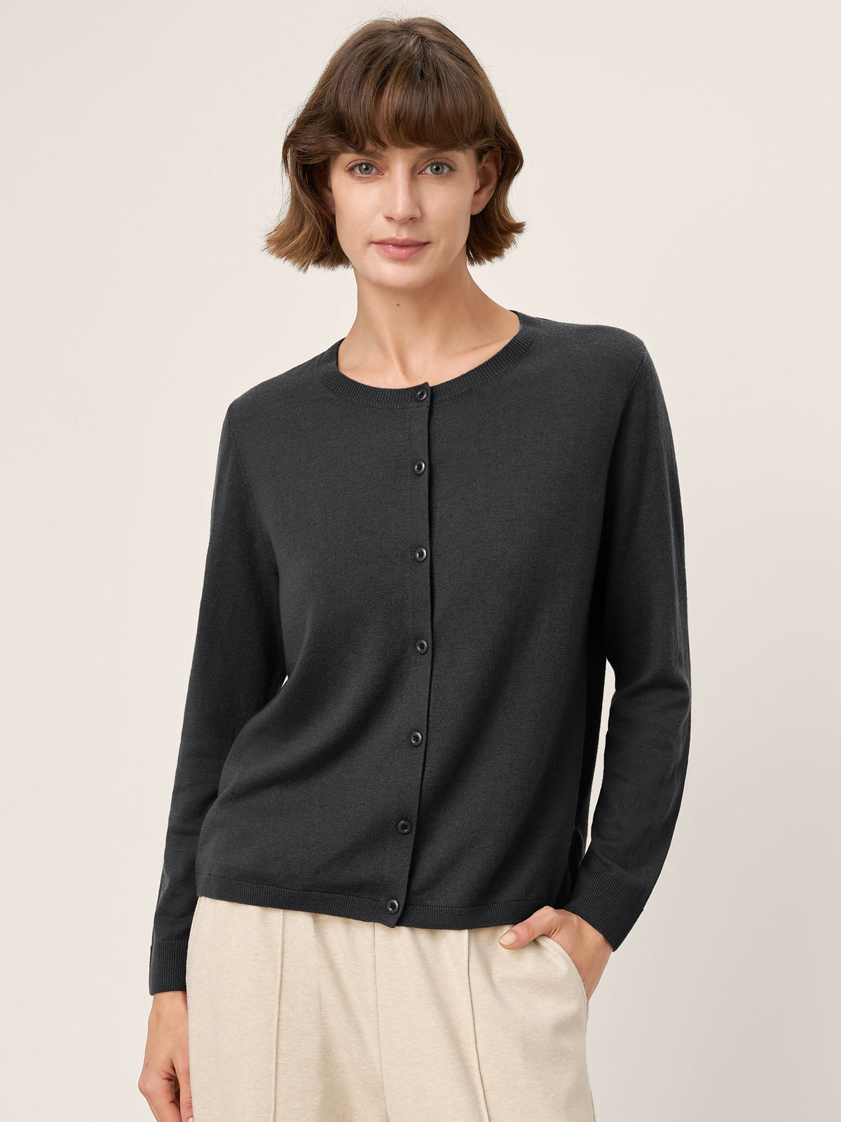 100% Extra-Fine Merino Wool Buttoned Knit Cardigan CAYLA