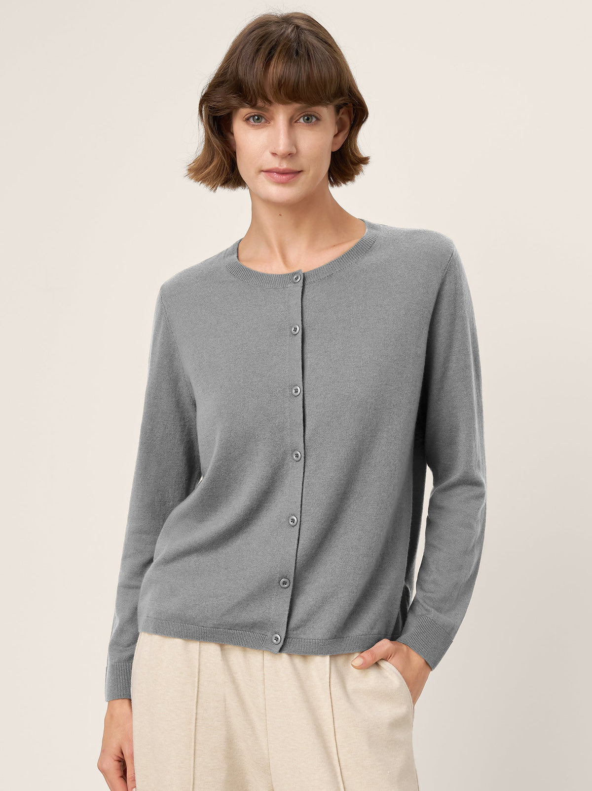 100% Extra-Fine Merino Wool Buttoned Knit Cardigan CAYLA