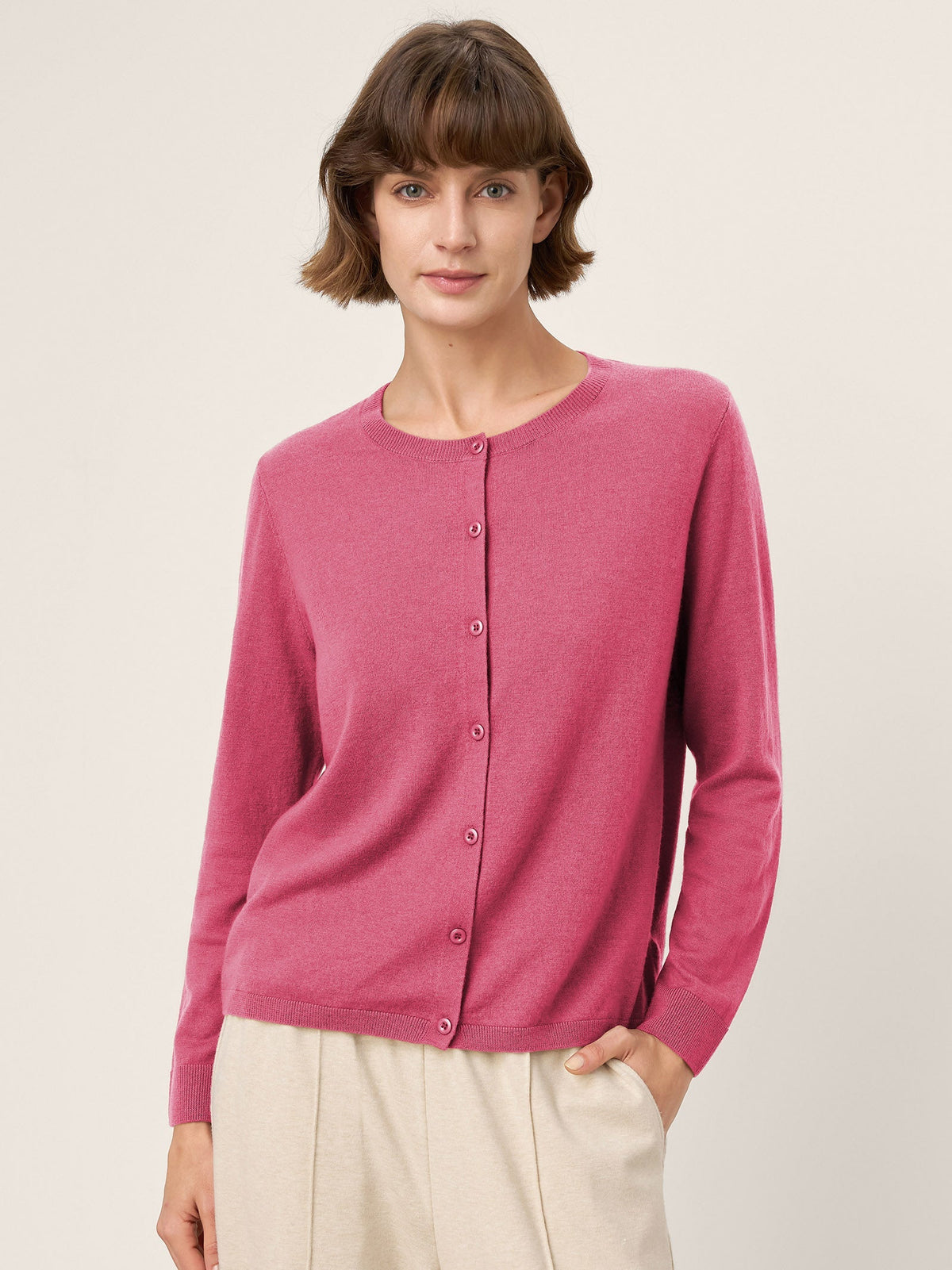 100% Extra-Fine Merino Wool Buttoned Knit Cardigan CAYLA