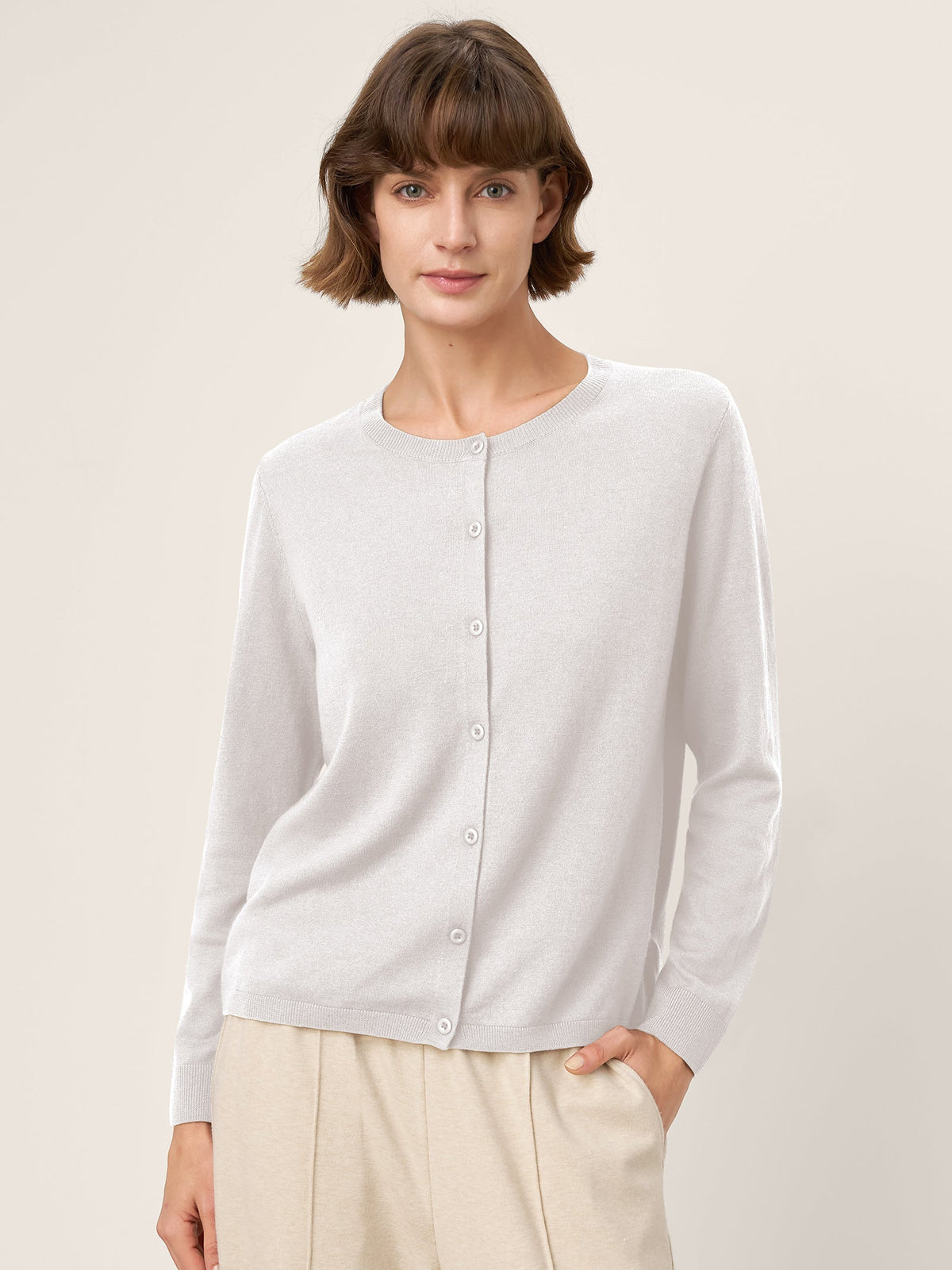 100% Extra-Fine Merino Wool Buttoned Knit Cardigan CAYLA
