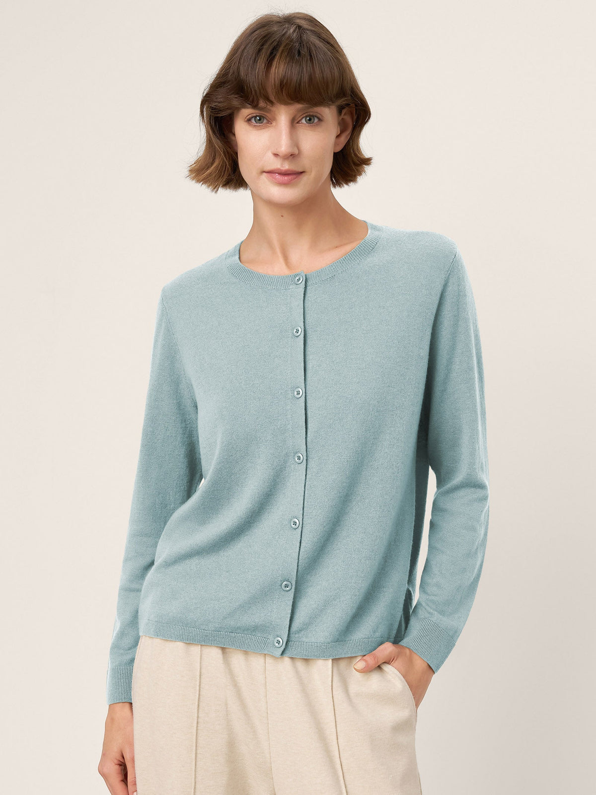 100% Extra-Fine Merino Wool Buttoned Knit Cardigan CAYLA