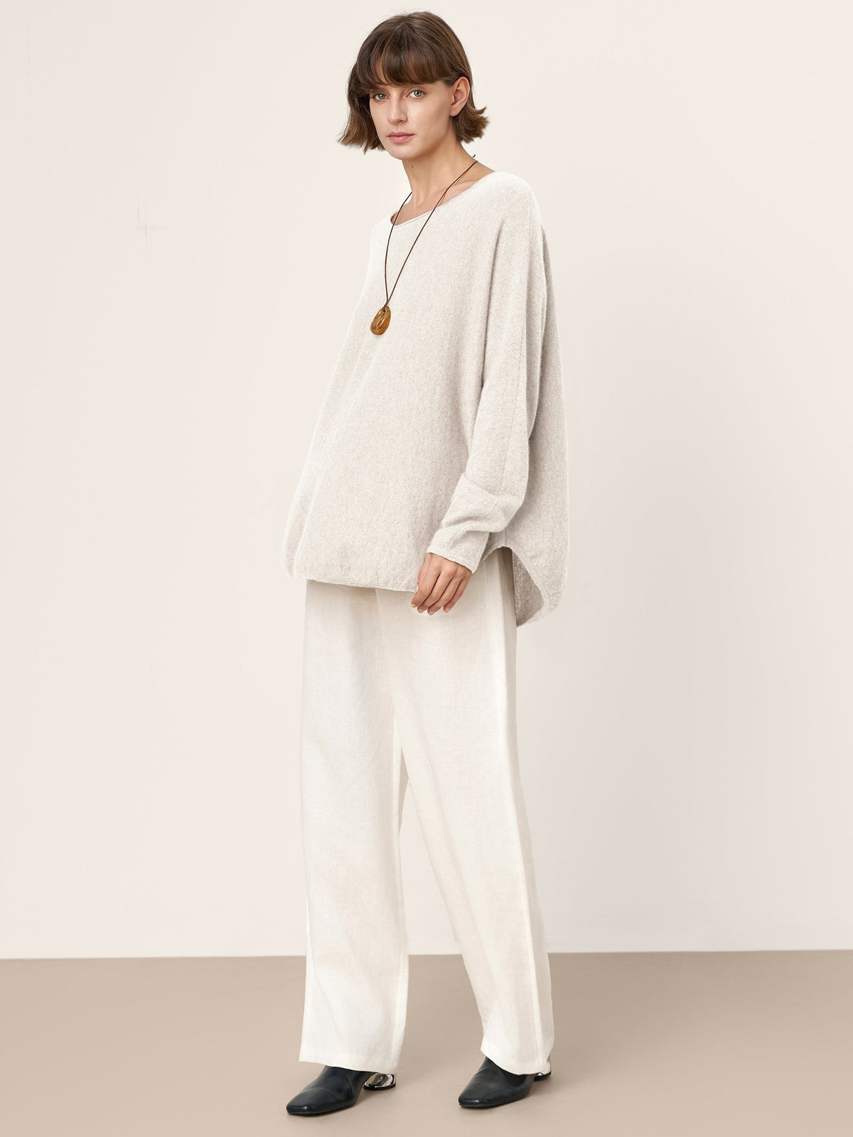 100% Mongolian Cashmere Hand-Finished Rolled Edge Knit Top AMARA