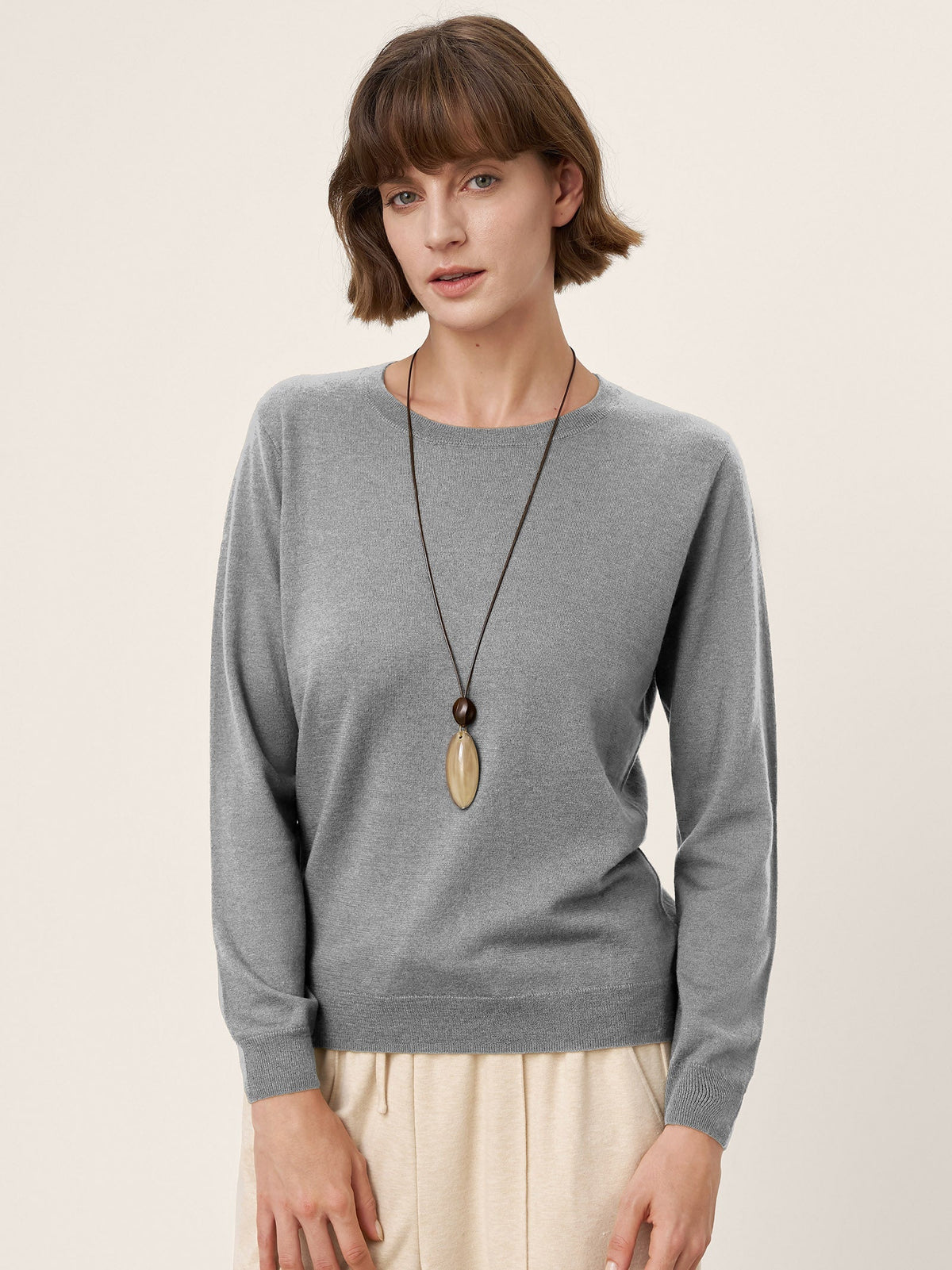 100% Extra-Fine Merino Wool Essential Crew Neck Knit Sweater BRIDGET
