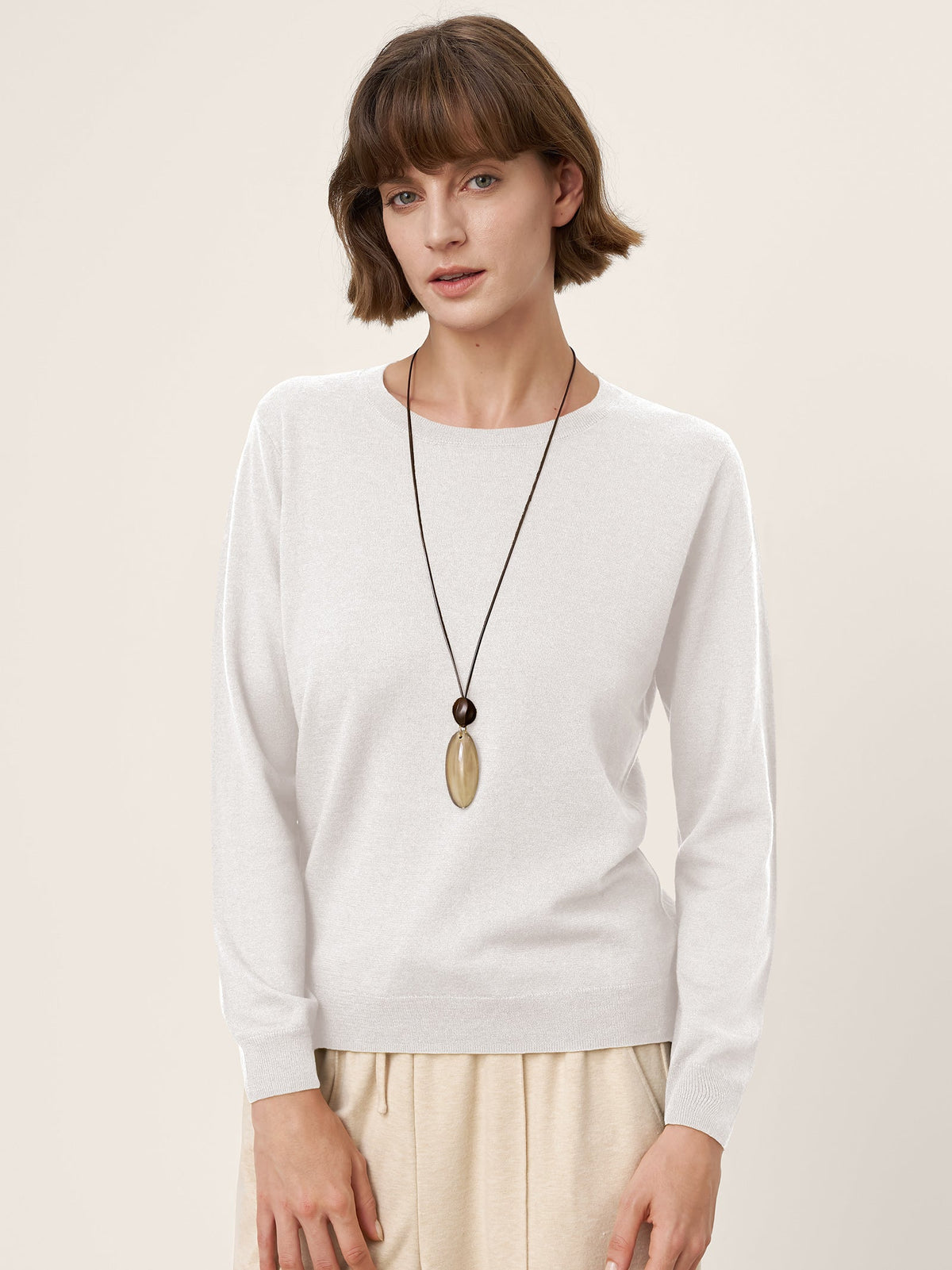100% Extra-Fine Merino Wool Essential Crew Neck Knit Sweater BRIDGET
