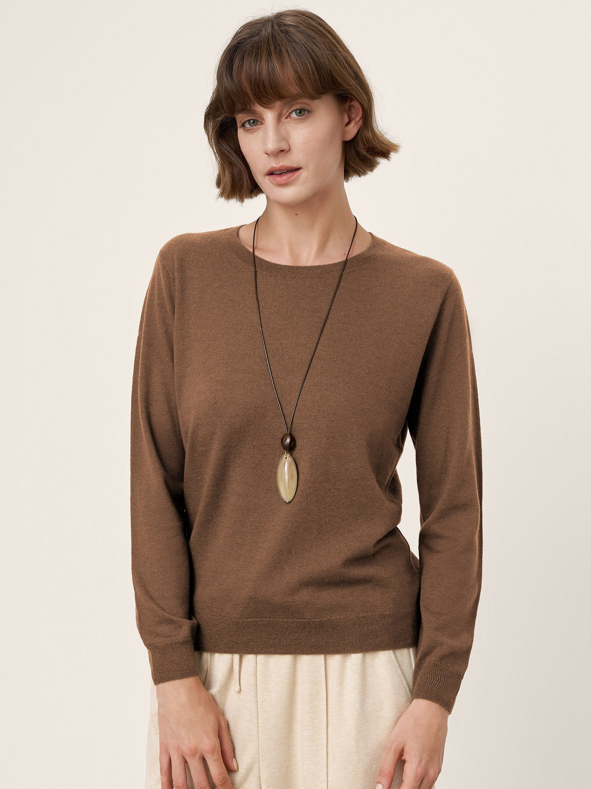 100% Extra-Fine Merino Wool Essential Crew Neck Knit Sweater BRIDGET