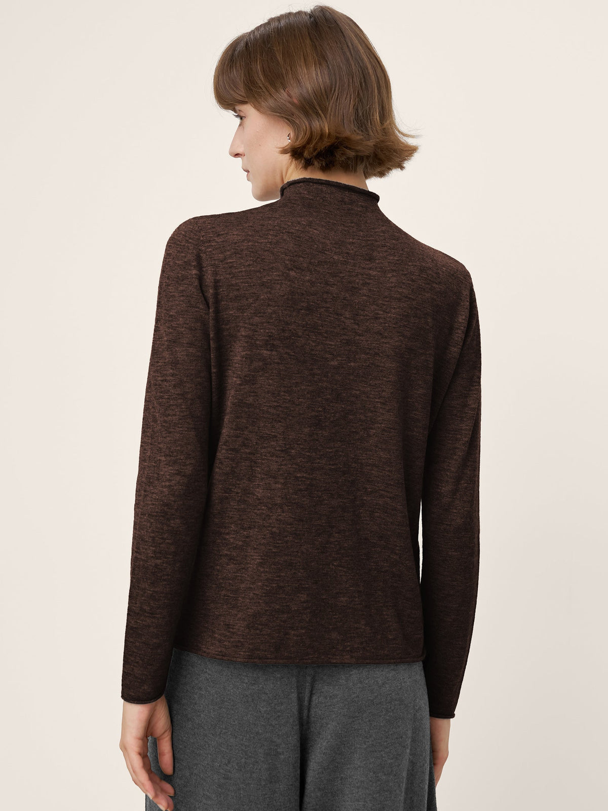 100% Extra-Fine Merino Wool Mock Neck Sweater with Rolled Edge ELA