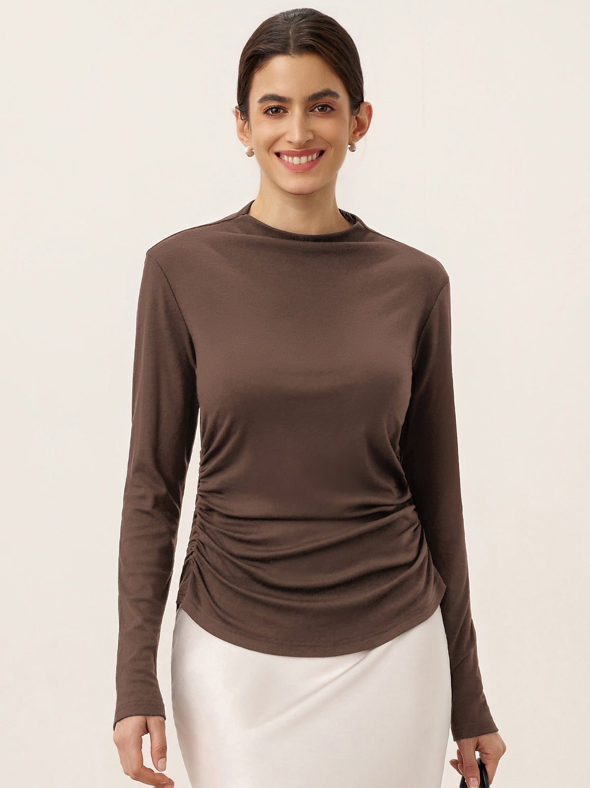 Wool Mock Neck Waist Pleat Top ISOLDE