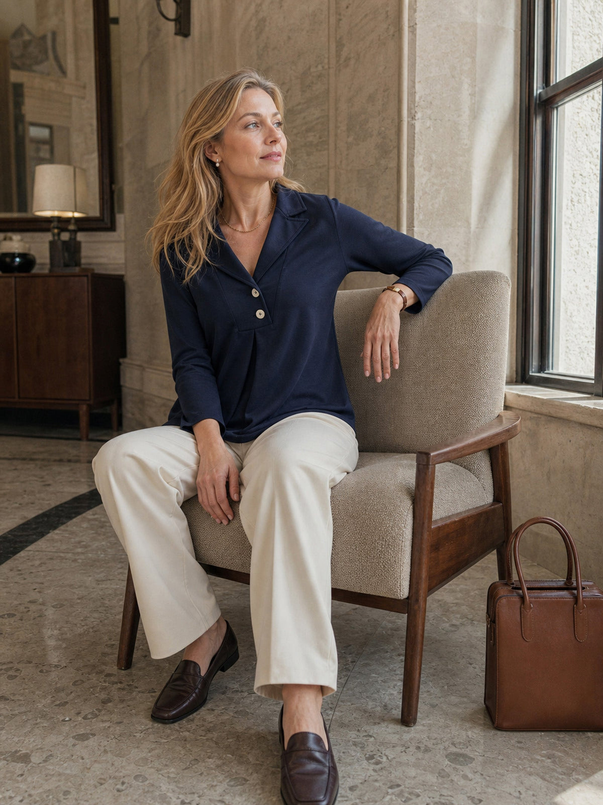Notched Pleat Long-Sleeve Top JUNE