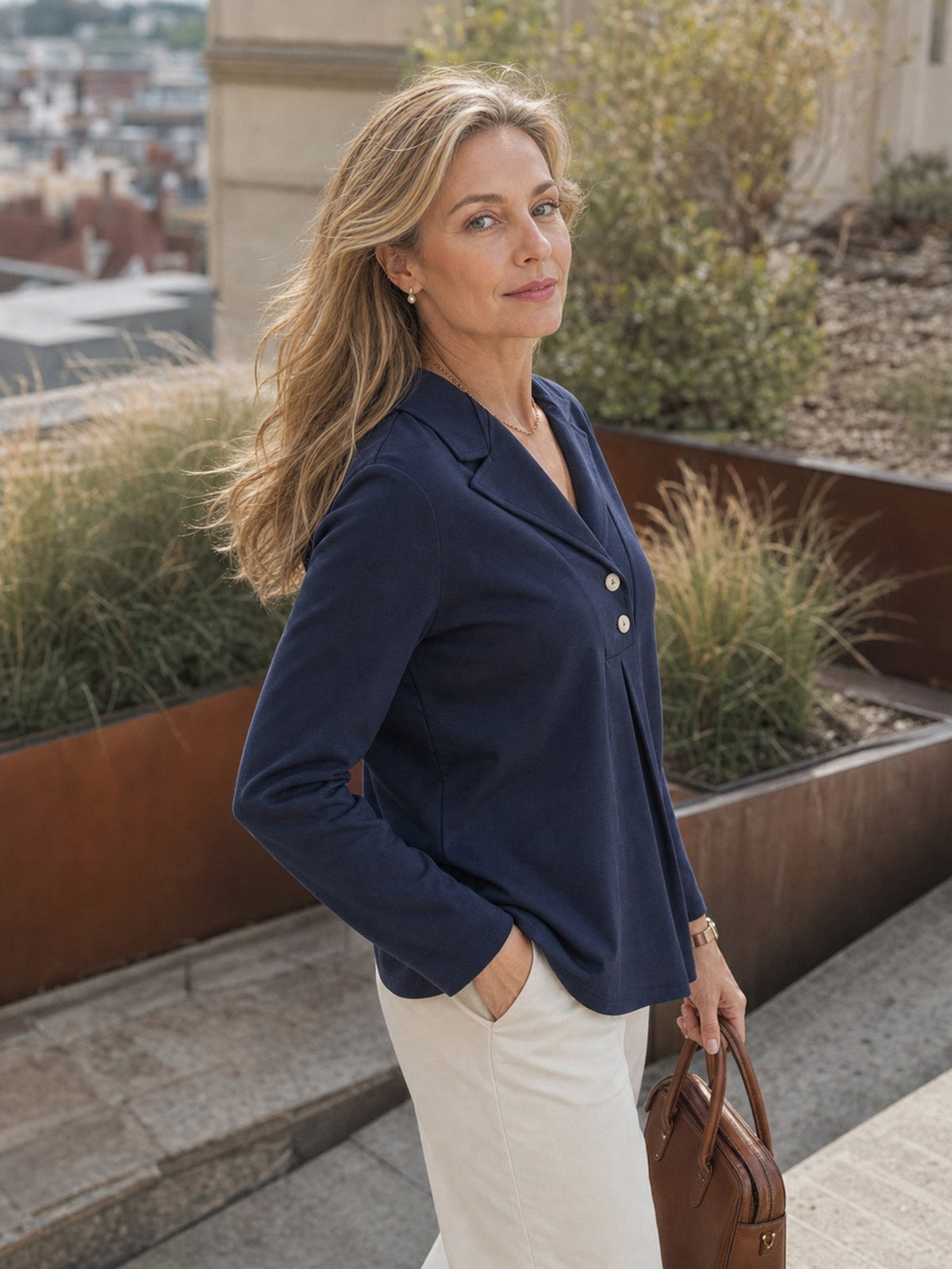Notched Pleat Long-Sleeve Top JUNE