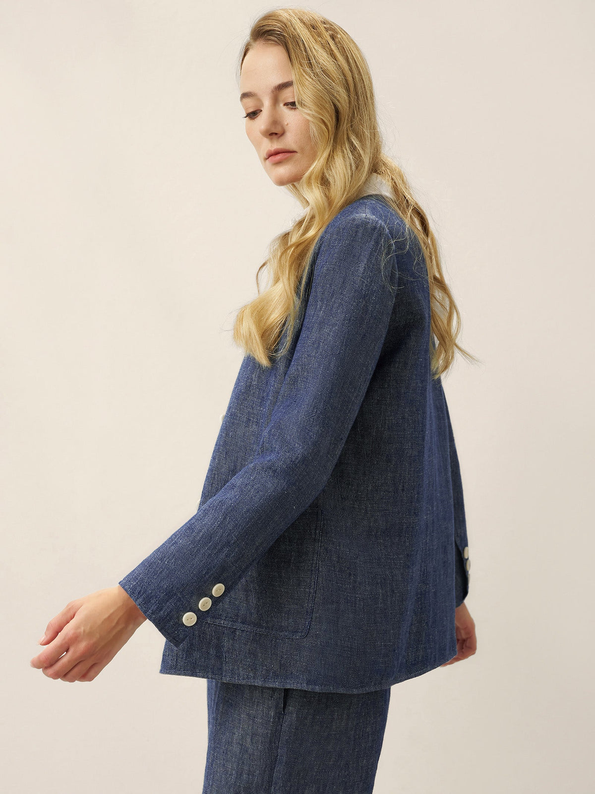 Linen Reversible Denim Texture V-Neck Jacket ELLIE