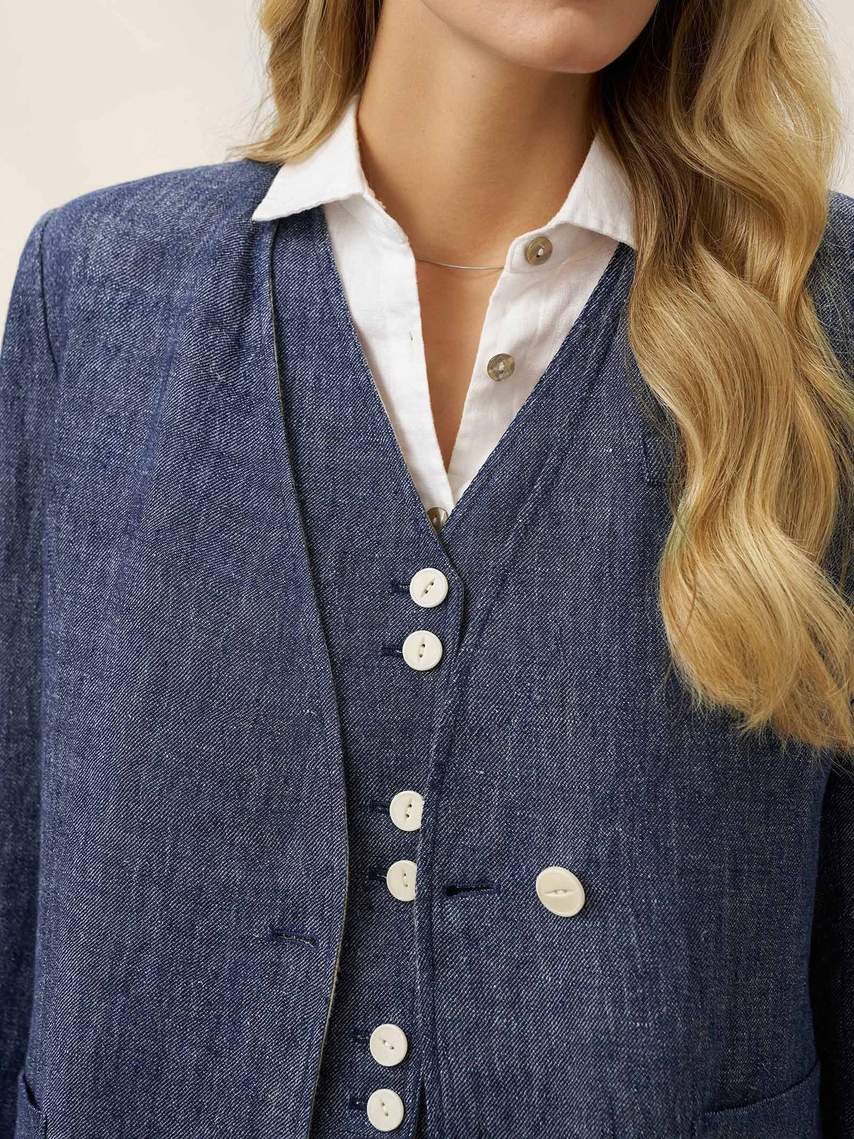 Linen Reversible Denim Texture V-Neck Jacket ELLIE
