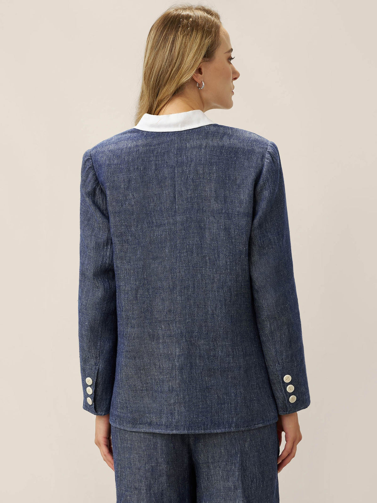 Linen Reversible Denim Texture V-Neck Jacket ELLIE