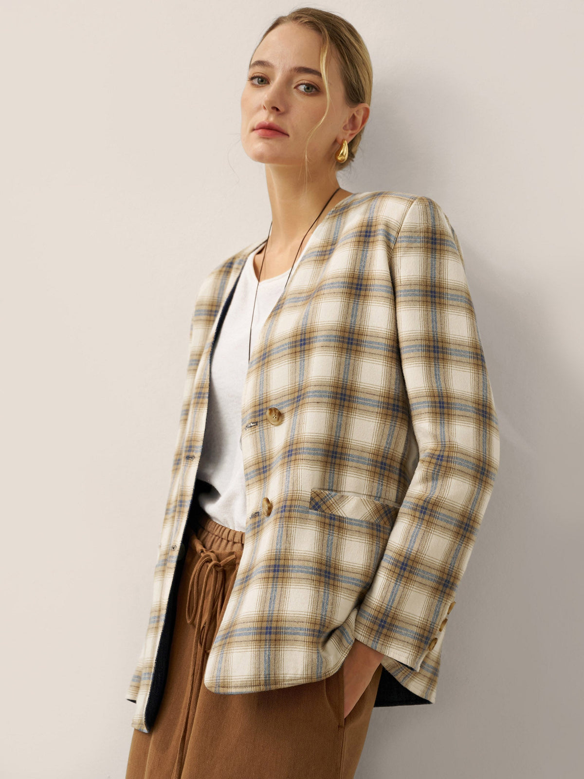 Linen Reversible Denim Texture V-Neck Jacket ELLIE