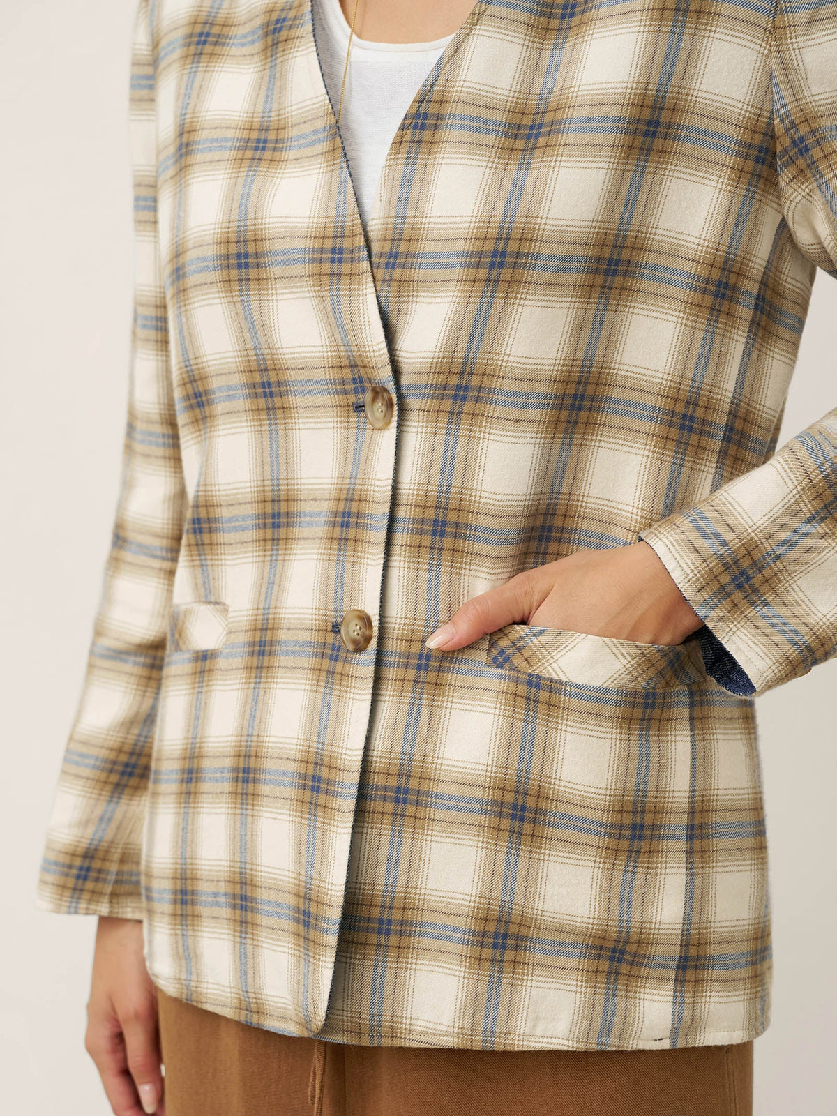 Linen Reversible Denim Texture V-Neck Jacket ELLIE